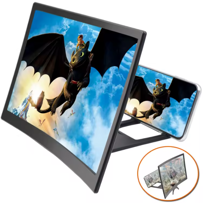 Loupe d'Écran 3D Haute Définition pour Smartphone 12 Pouces, Agrandisseur pour Tout Téléphone, Support Paresseux pour Films et Vidéos